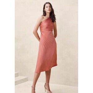 Banana Republic One Shoulder Pleated Midi Dress Size 14 NWT